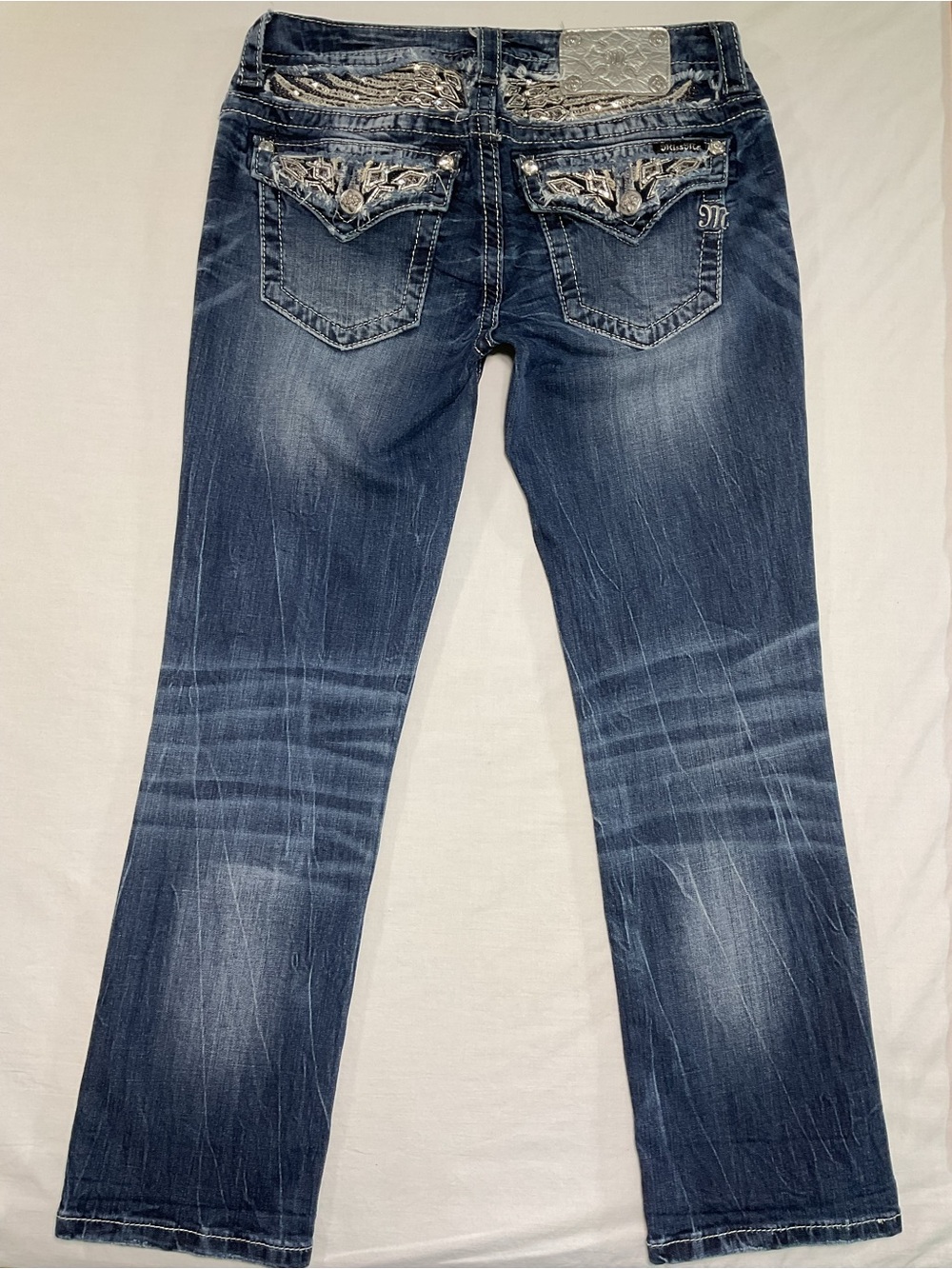 Miss Me Size 28 Y2K Straight Leg Embellished Flap Pocket Dark Wash